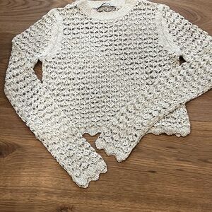 Zara Cropped  Long Sleeve top M Beige